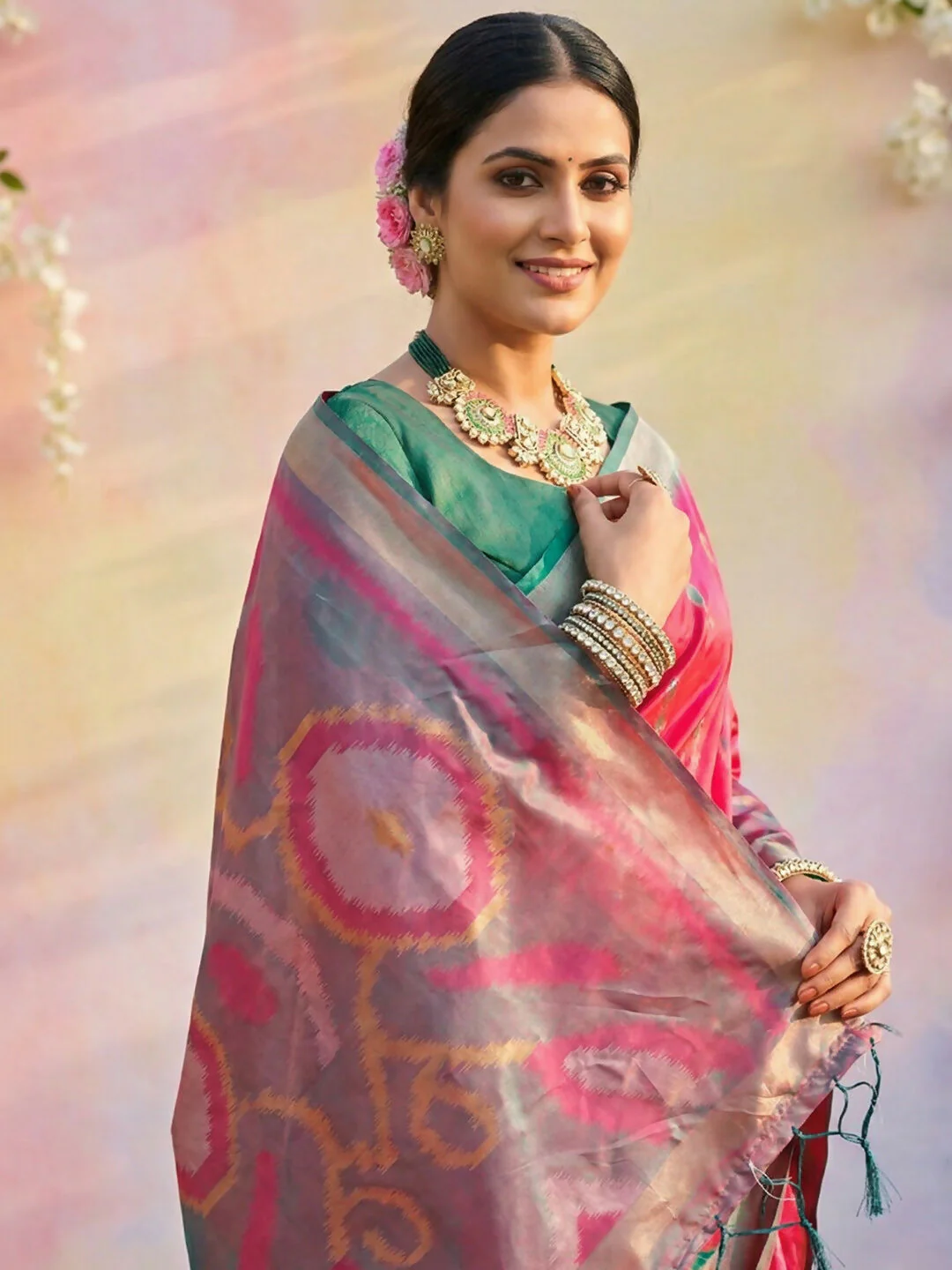 Astita Pink Soft Silk Saree - Image 4