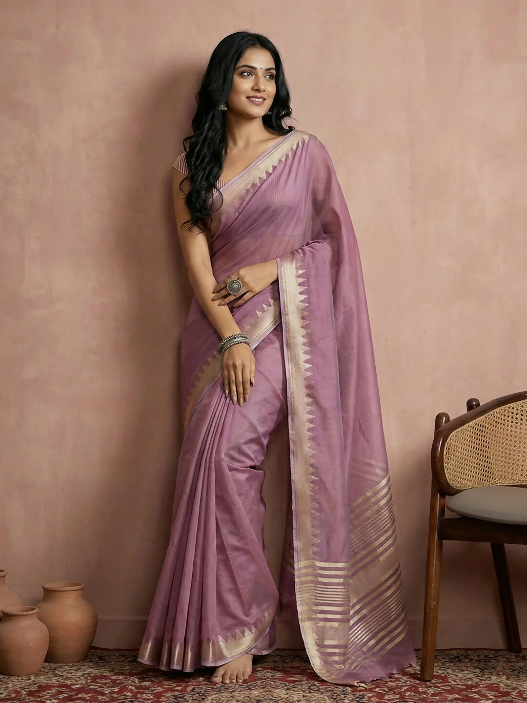 Astita Purple Cotton Saree