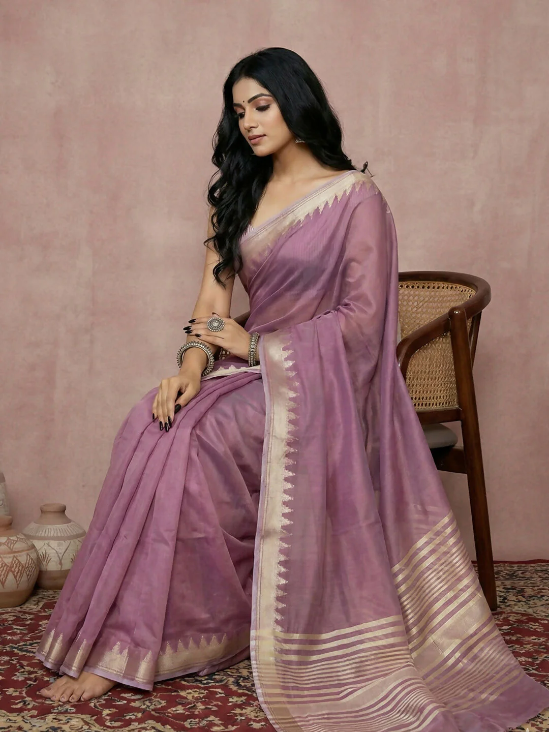 Astita Purple Cotton Saree - Image 2