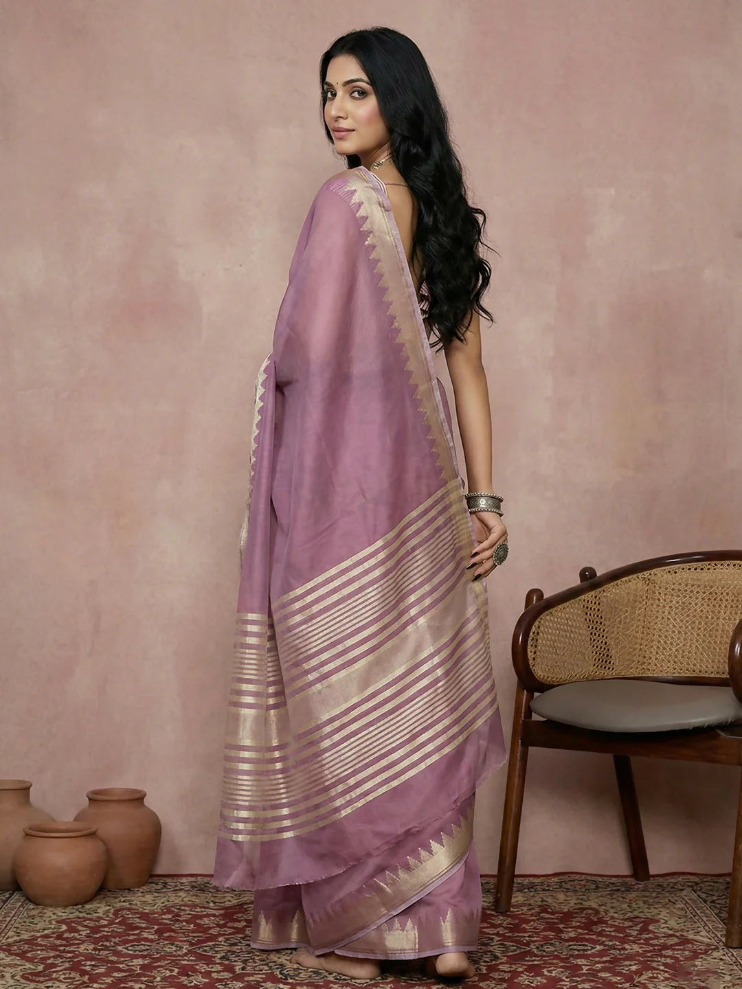 Astita Purple Cotton Saree - Image 3