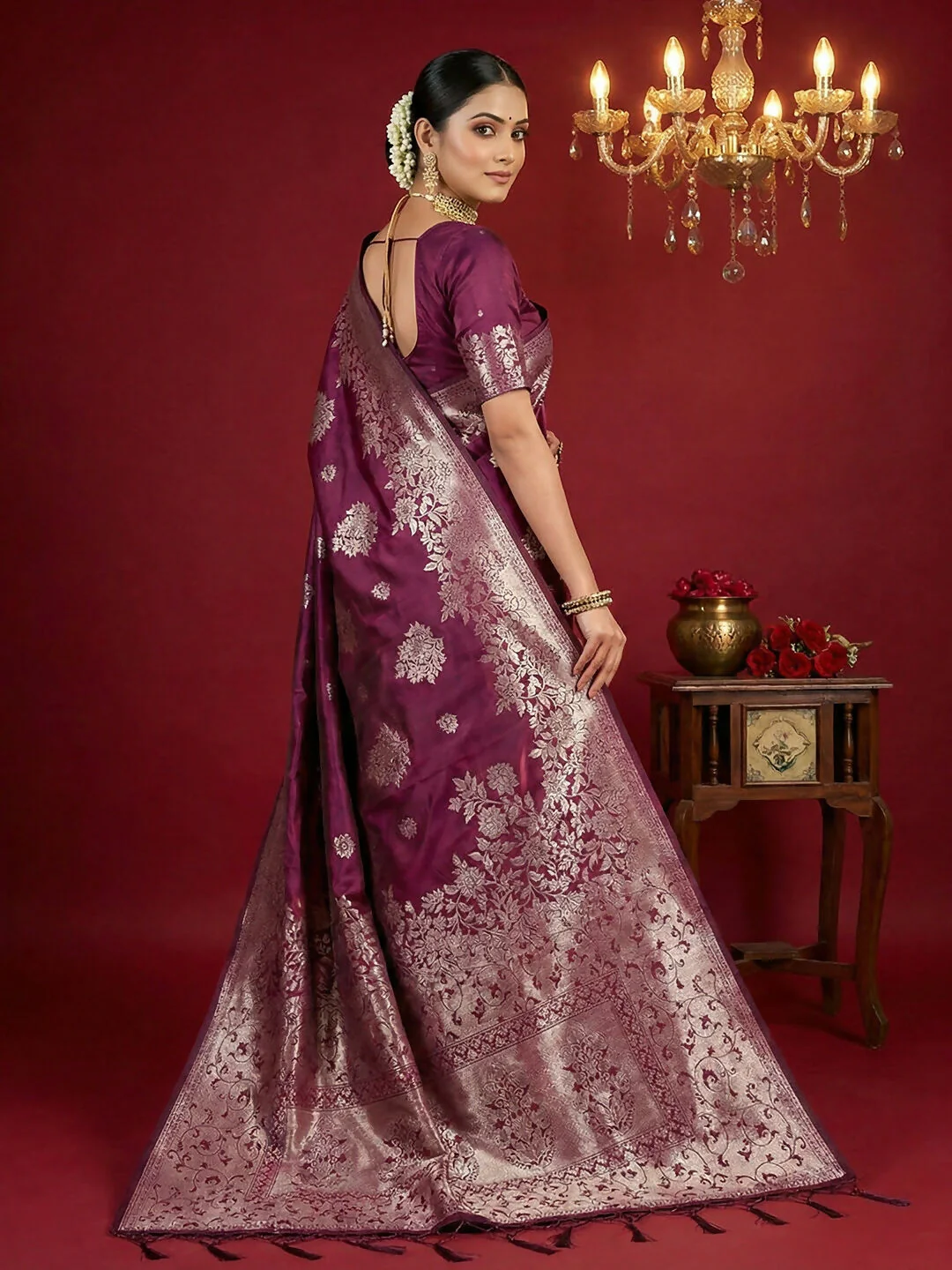 Astita Purple Silk Blend Saree - Image 3