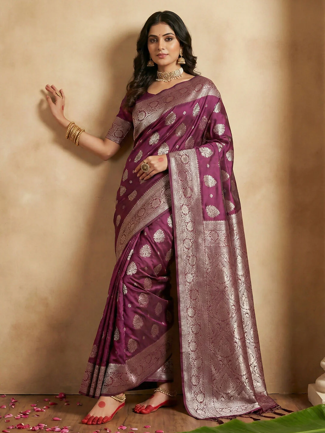 Astita Purple Silk Blend Saree