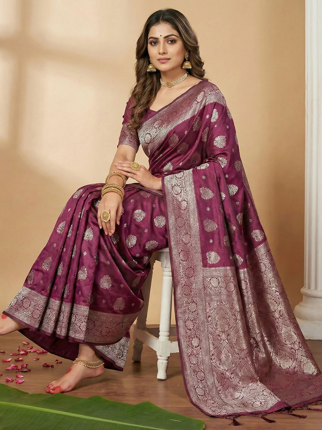 Astita Purple Silk Blend Saree - Image 2