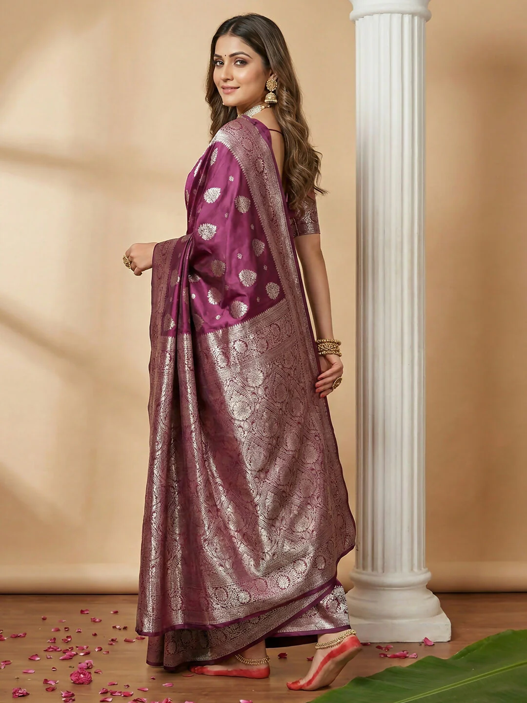 Astita Purple Silk Blend Saree - Image 3
