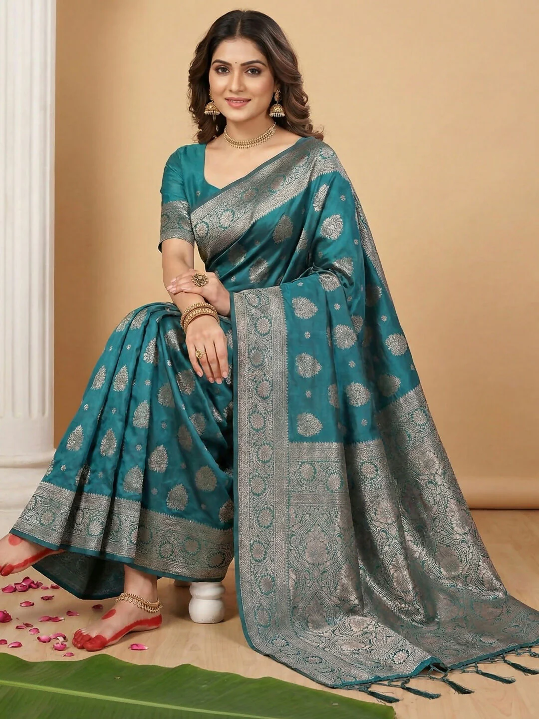 Astita Sea Green Silk Blend Saree - Image 2