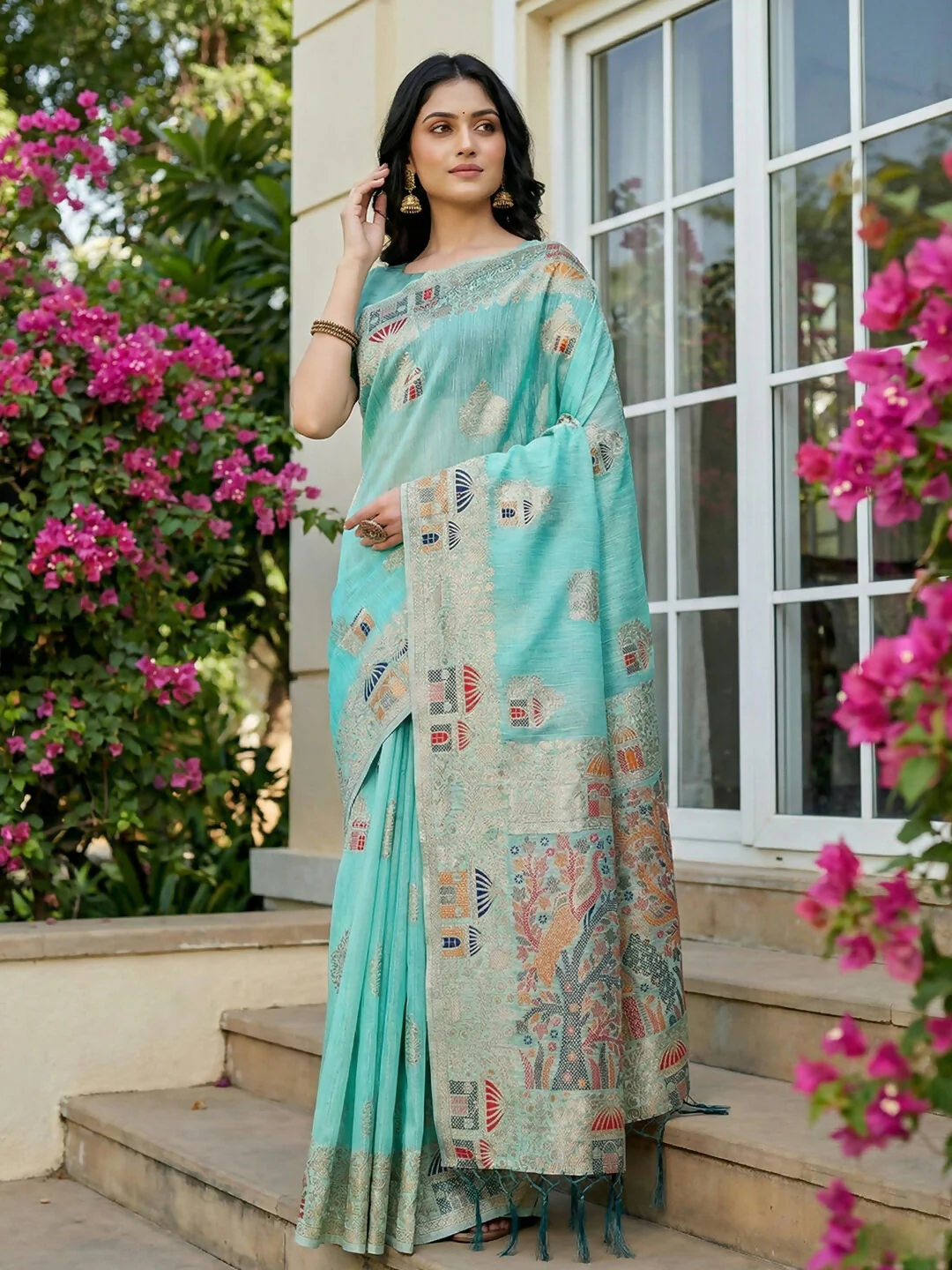Astita Sky Blue Linen Cotton Saree