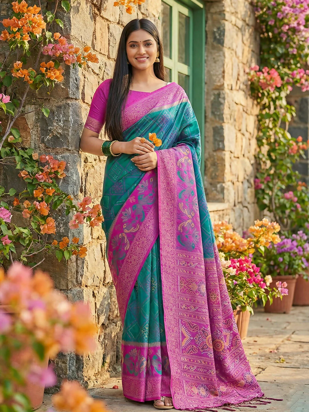 Astita Sky Blue Pochampally Silk Saree