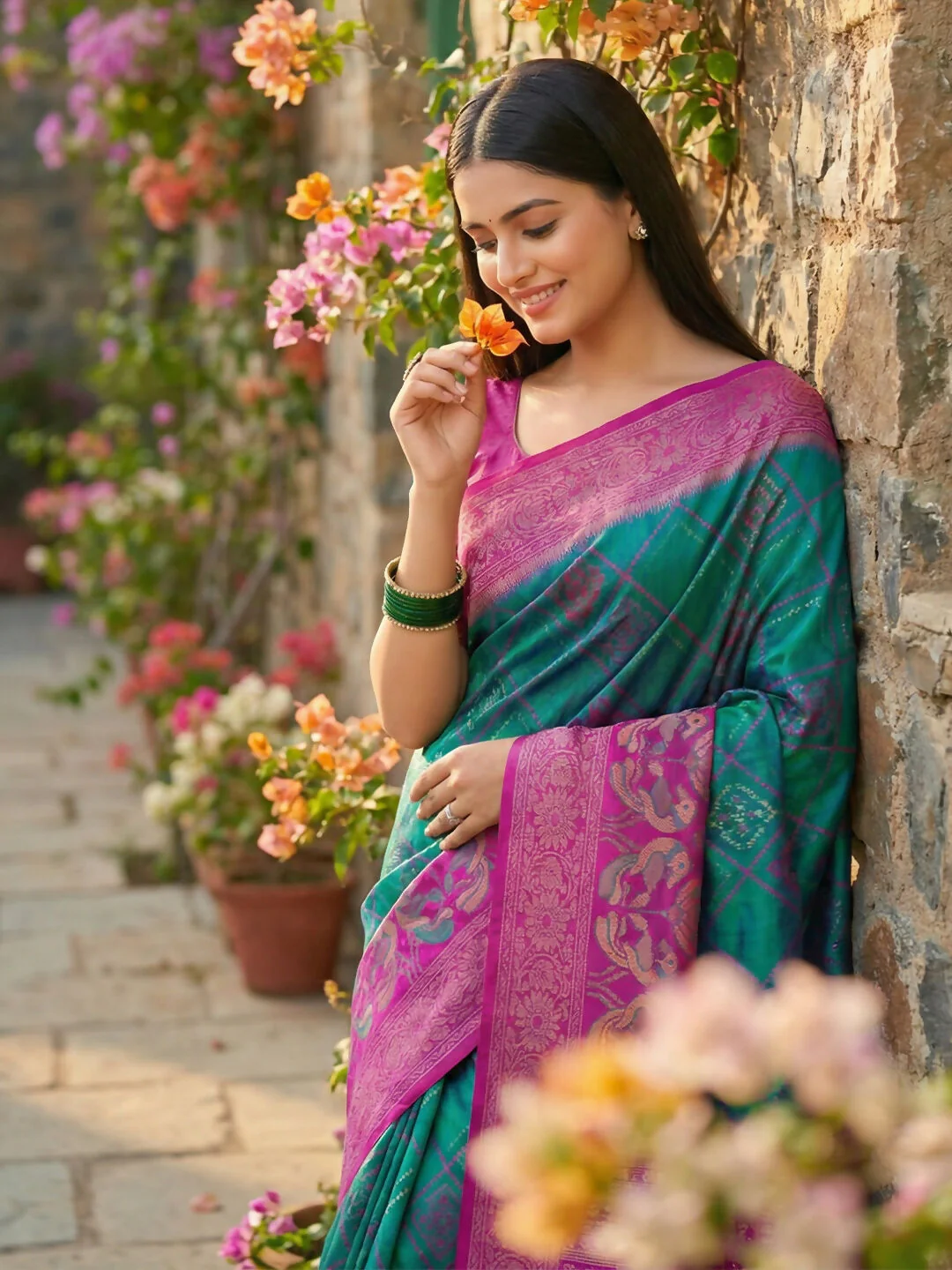 Astita Sky Blue Pochampally Silk Saree - Image 4
