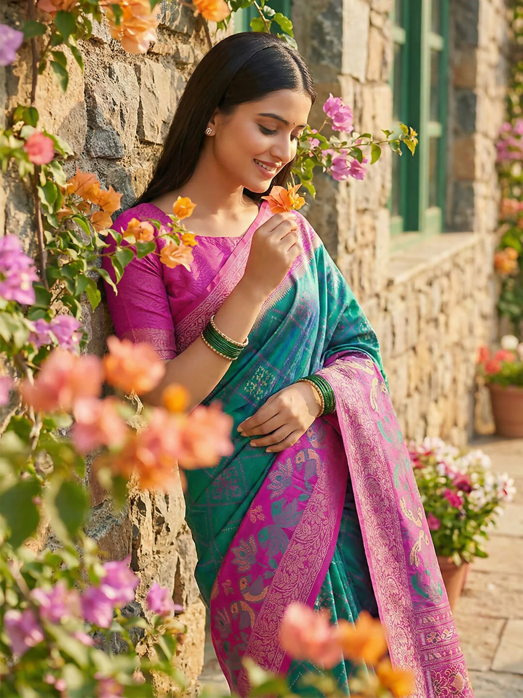 Astita Sky Blue Pochampally Silk Saree - Image 5
