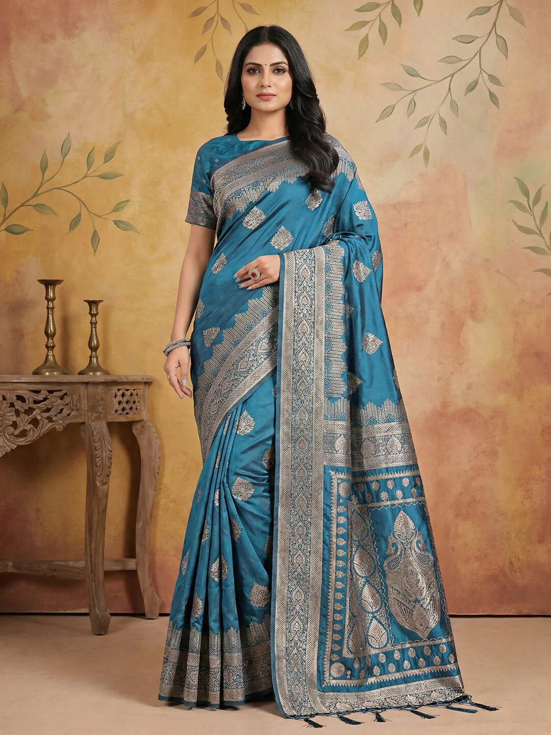 Astita Teal Silk Blend Saree
