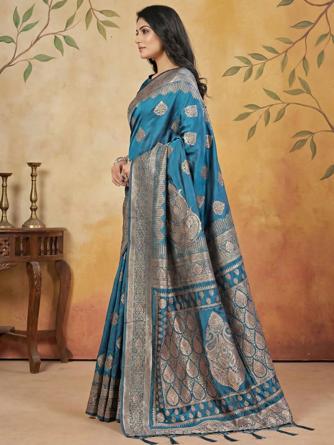 Astita Teal Silk Blend Saree - Image 2