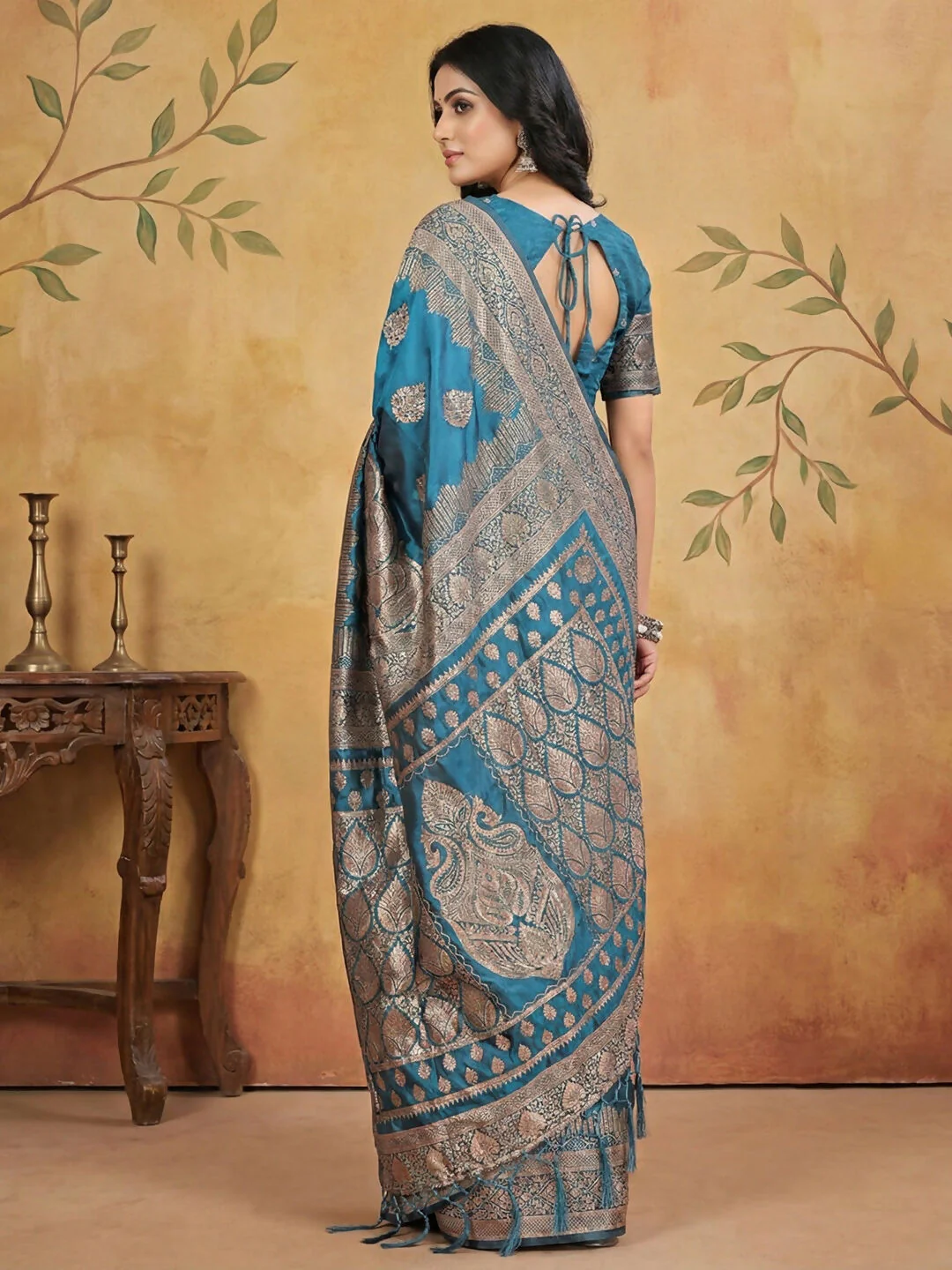 Astita Teal Silk Blend Saree - Image 3