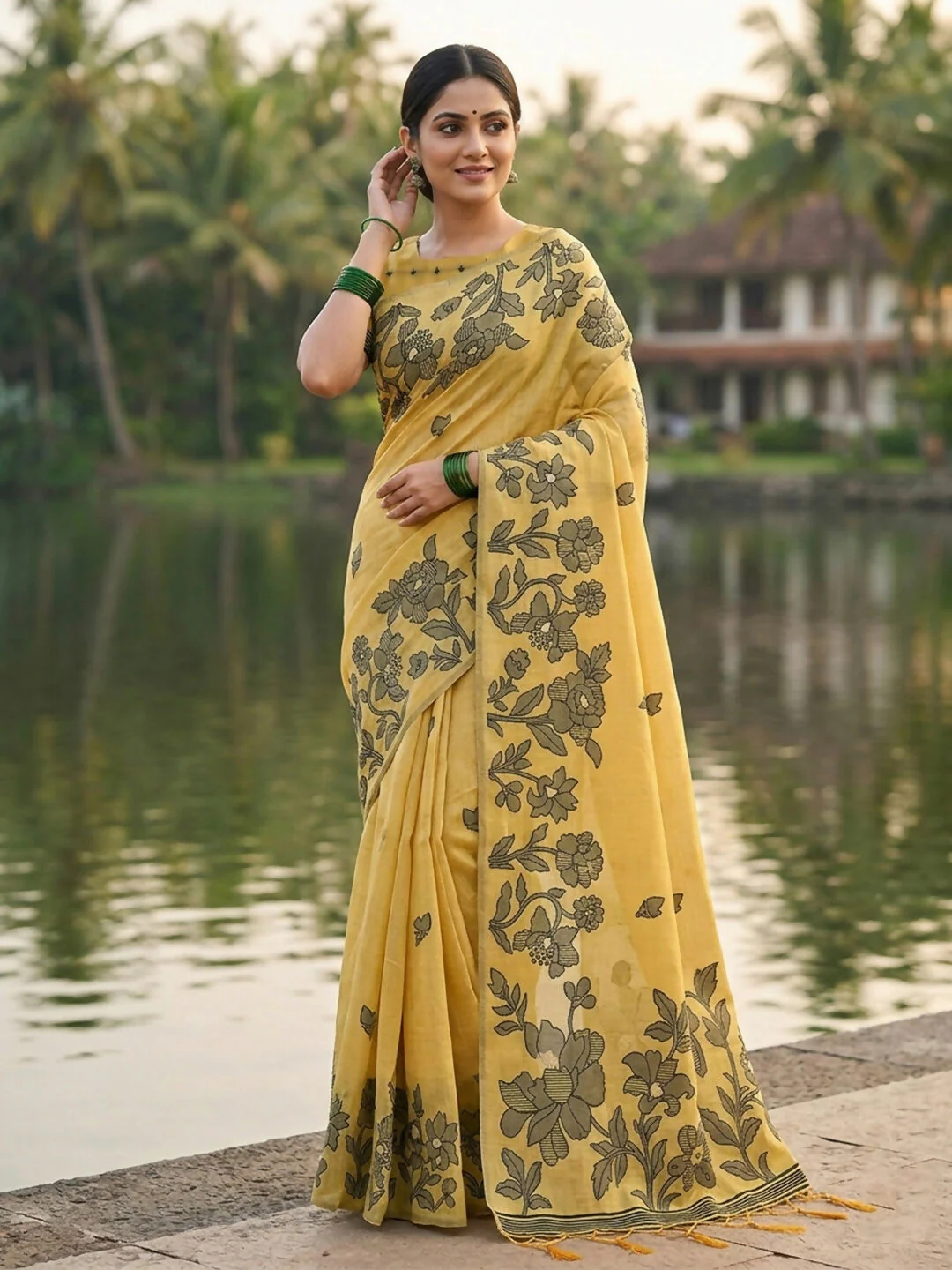 Astita Yellow Linen Cotton Saree