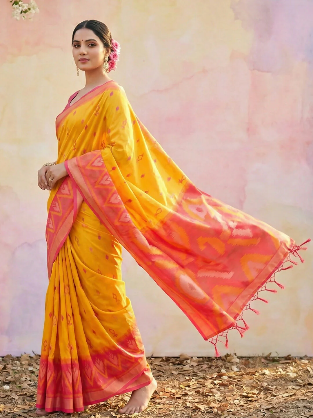 Astita Yellow Soft Silk Saree - Image 2