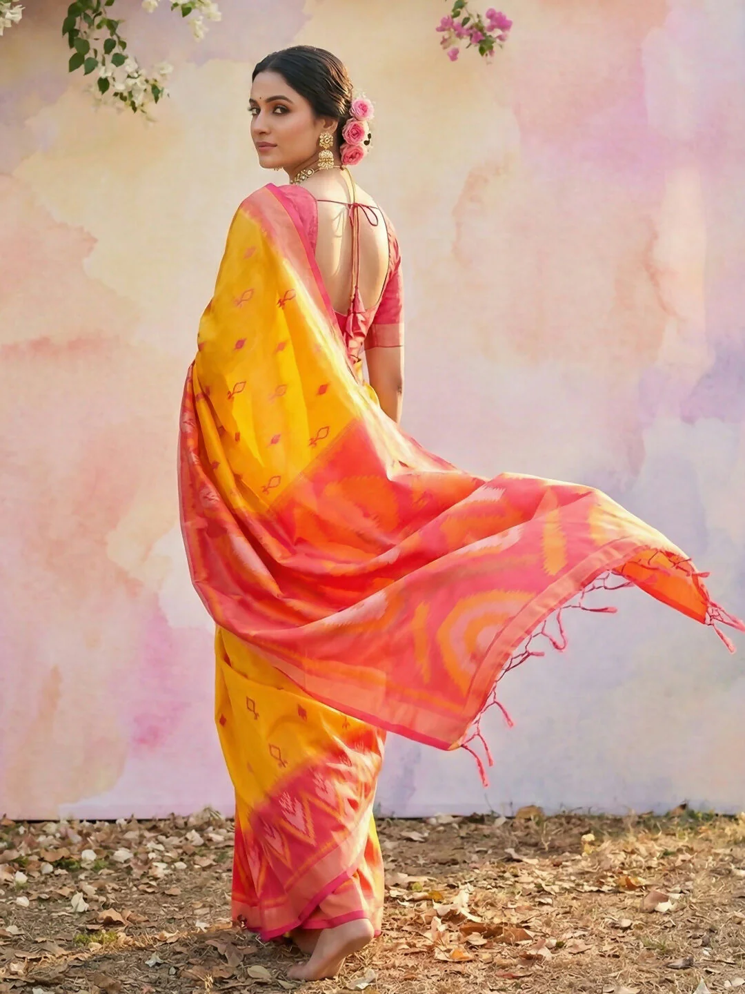Astita Yellow Soft Silk Saree - Image 3
