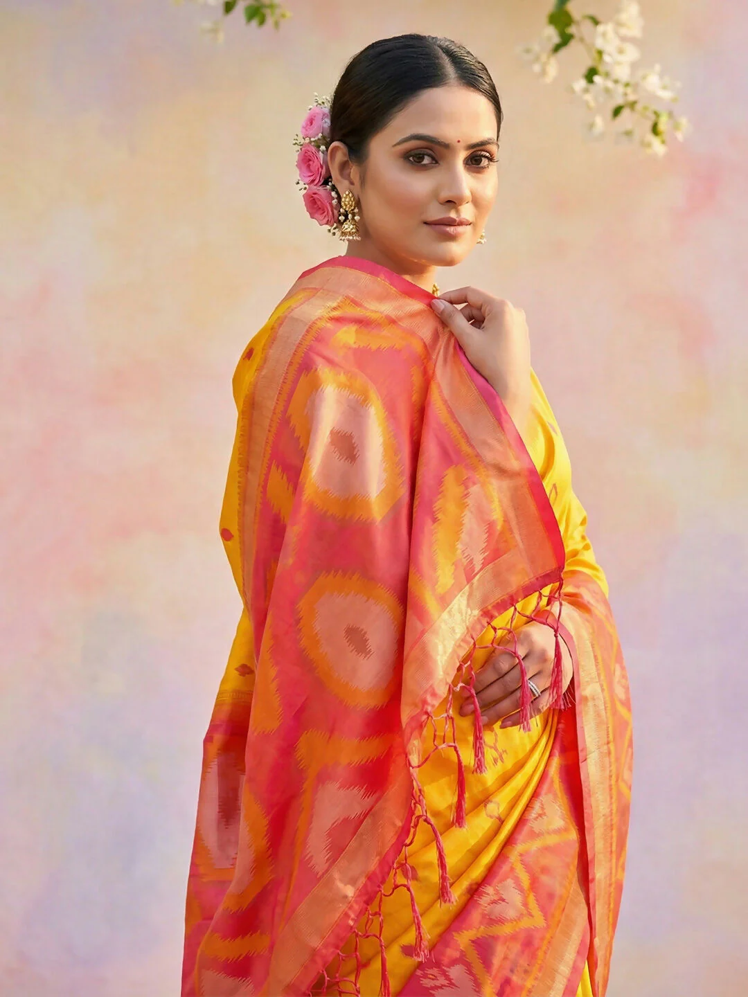 Astita Yellow Soft Silk Saree - Image 4