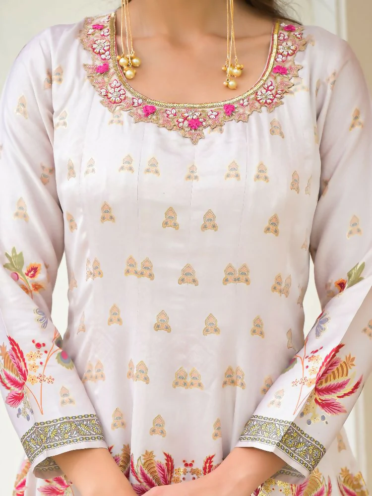 Functional Designer Off white Jam Silk Anarkali suit with Dupatta-Anbazaar - Image 4