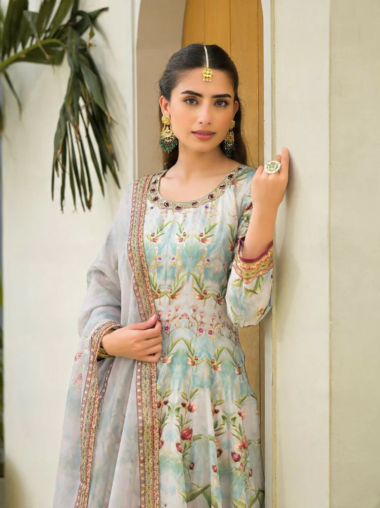 Functional Designer Sky Jam Silk Anarkali suit with Dupatta-Anbazaar - Image 4