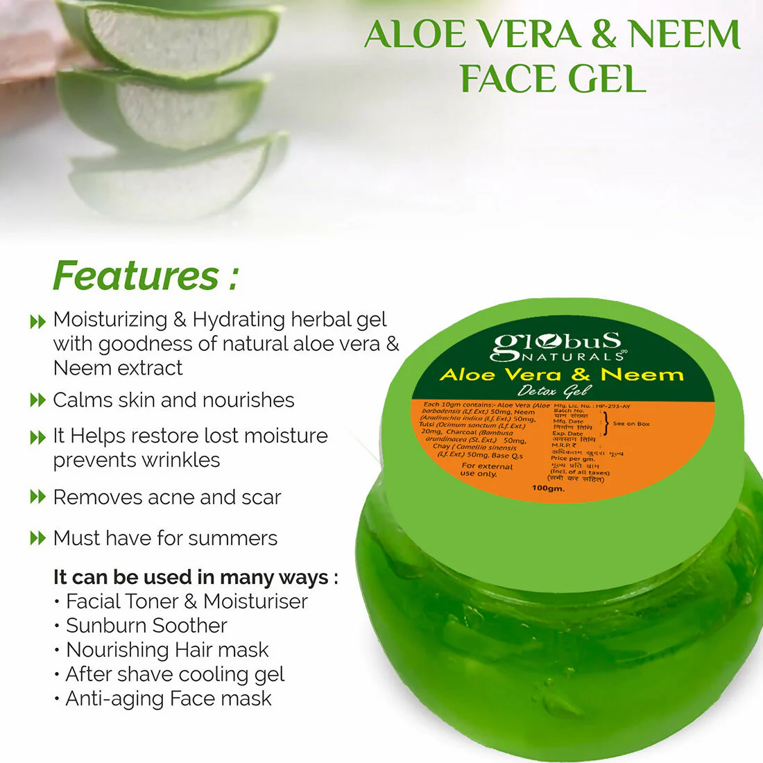 Globus Naturals Aloe vera neem Gel - Image 6