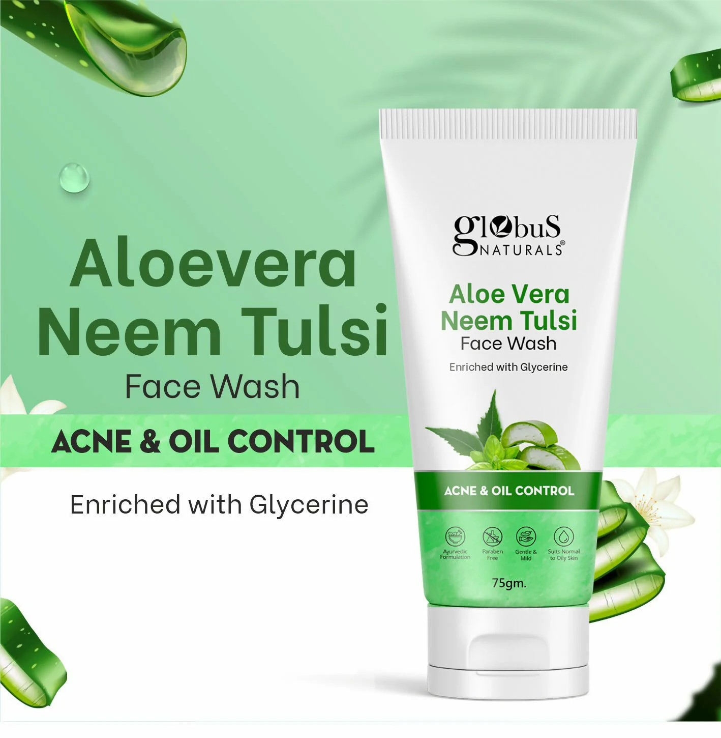 Globus Naturals Aloe vera Neem Tulsi Enriched With Glycerin & Oil Control Formula - Image 5