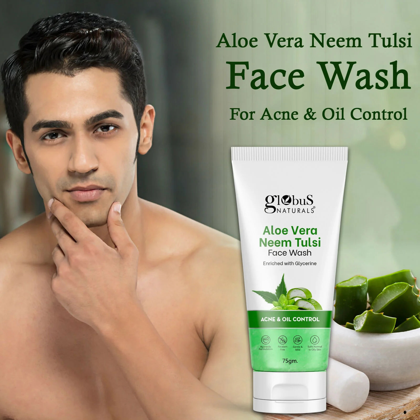 Globus Naturals Aloe vera Neem Tulsi Enriched With Glycerin & Oil Control Formula - Image 6