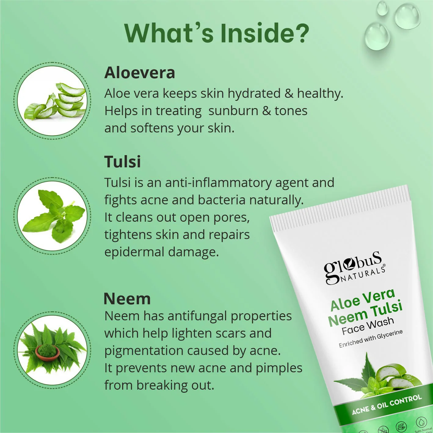 Globus Naturals Aloe vera Neem Tulsi Enriched With Glycerin & Oil Control Formula - Image 7