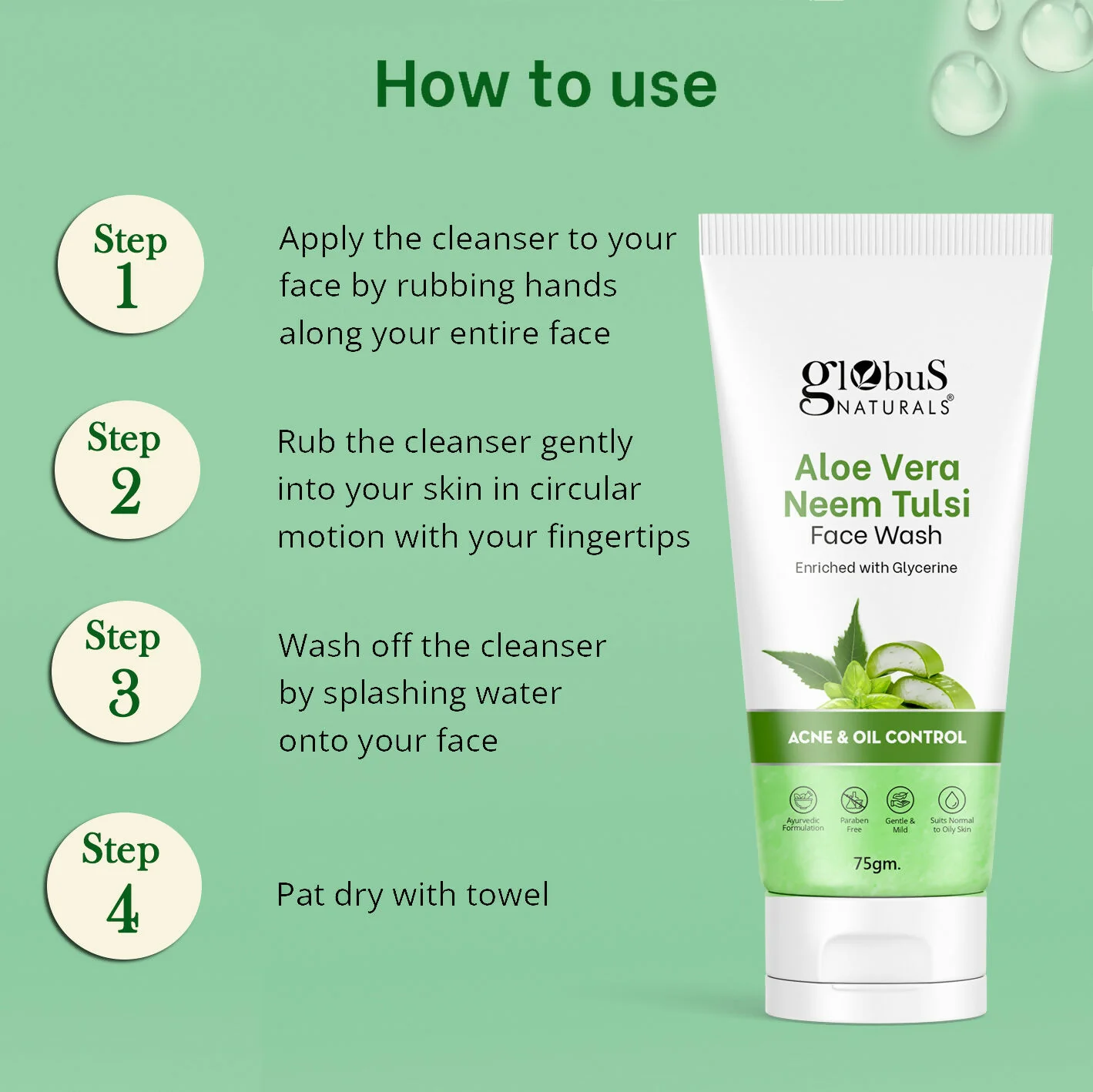 Globus Naturals Aloe vera Neem Tulsi Enriched With Glycerin & Oil Control Formula - Image 9
