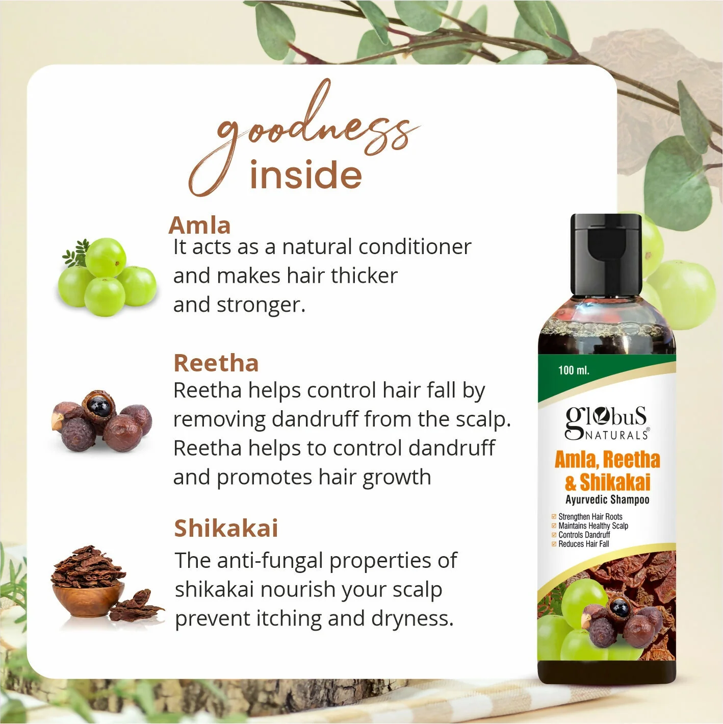 Globus Naturals Amla Reetha Shikakai Shampoo - Image 4