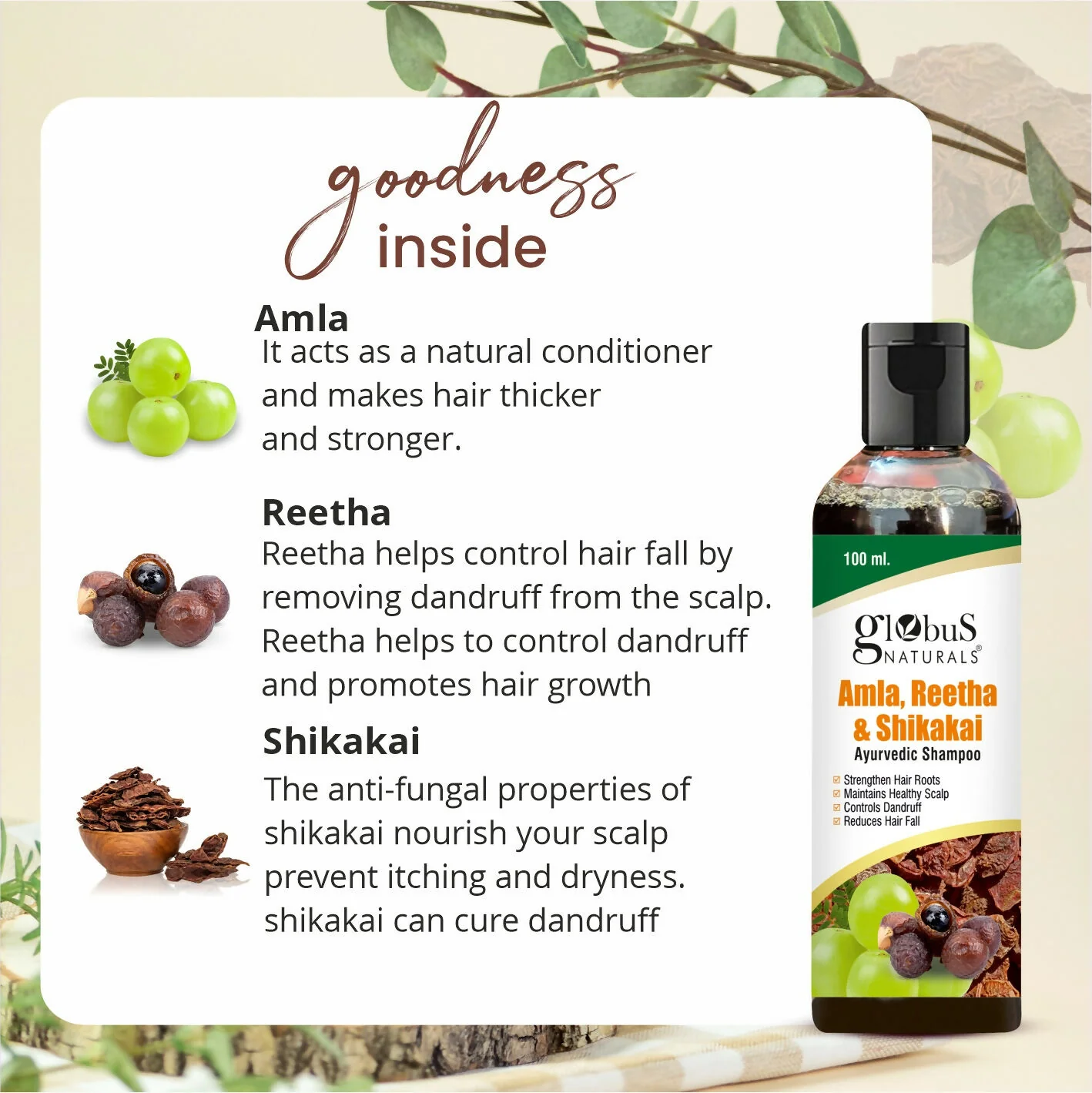 Globus Naturals Amla Reetha Shikakai Shampoo - Image 5