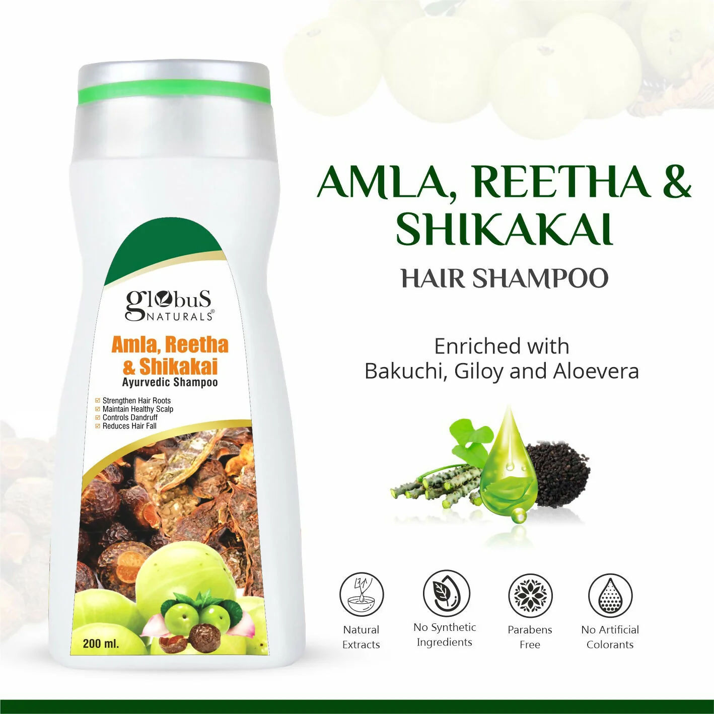 Globus Naturals Amla Reetha Shikakai Shampoo - Image 6