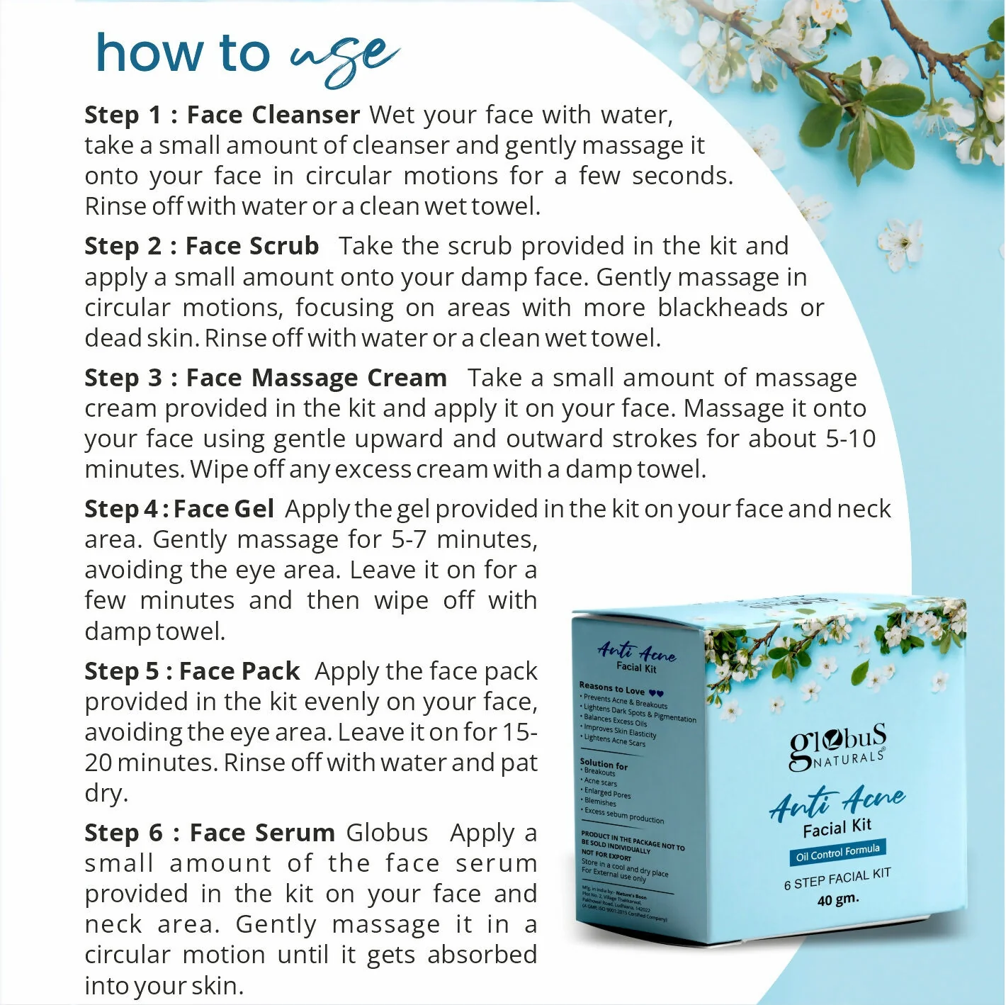 Globus Naturals Anti Acne 6 Step Facial Kit - Image 8