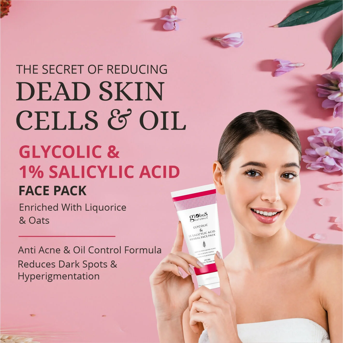 Globus Naturals Anti Acne Glycolic & 1 % Salicylic Acid Face Pack, For Acne Prone & Oily Skin - Image 3