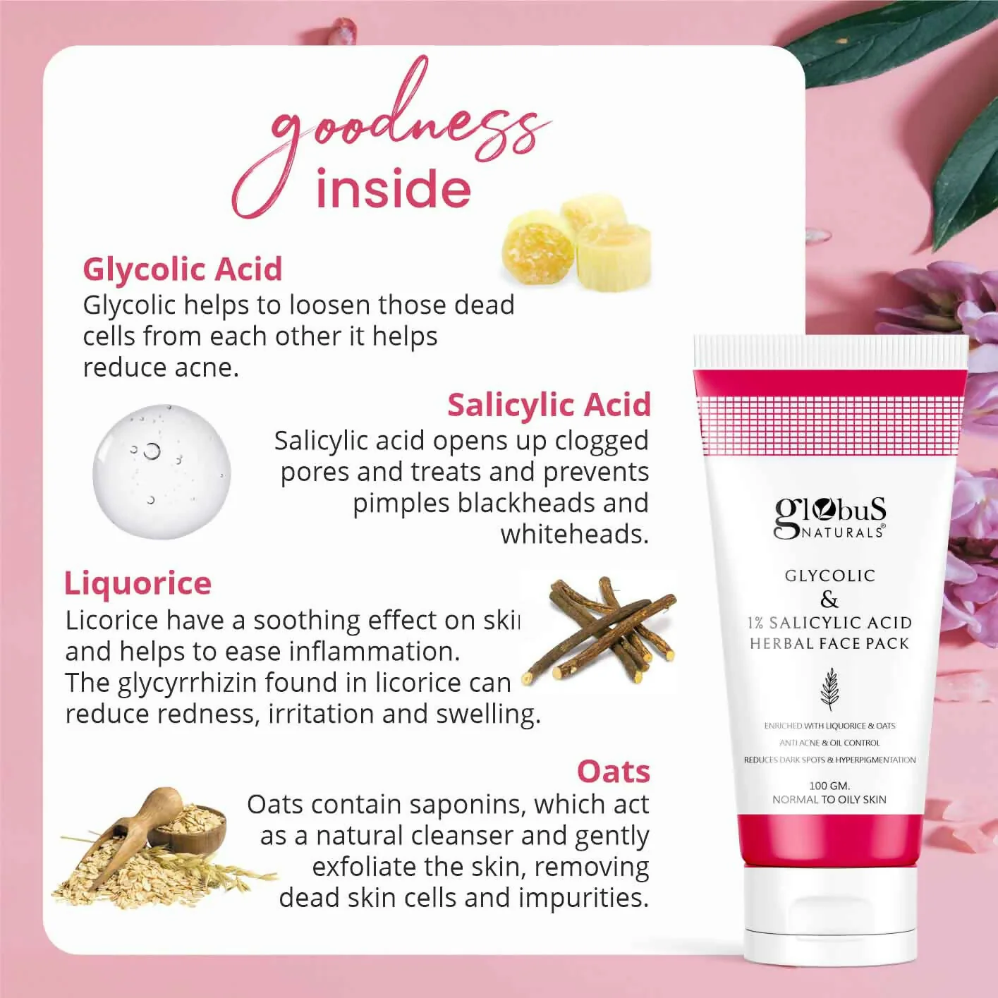 Globus Naturals Anti Acne Glycolic & 1 % Salicylic Acid Face Pack, For Acne Prone & Oily Skin - Image 5
