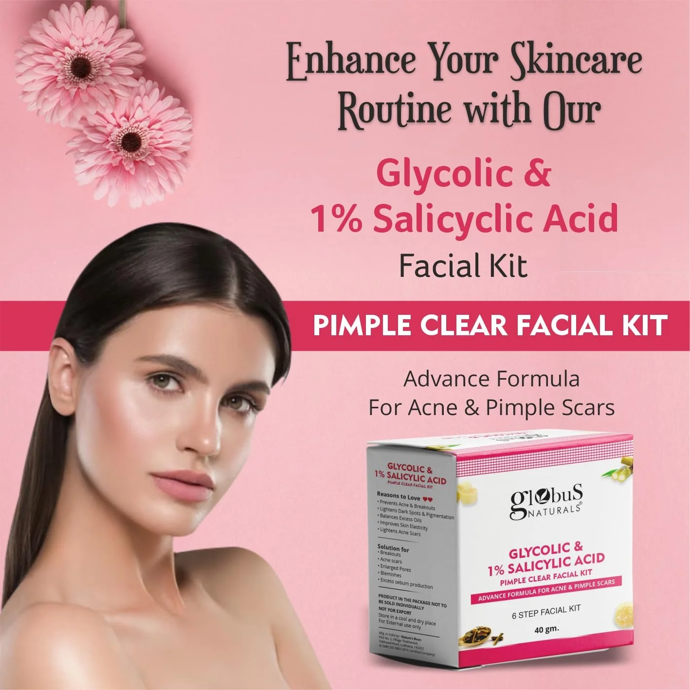 Globus Naturals Anti Acne Glycolic & Salicylic Acid 6 Step Facial Kit - Image 4