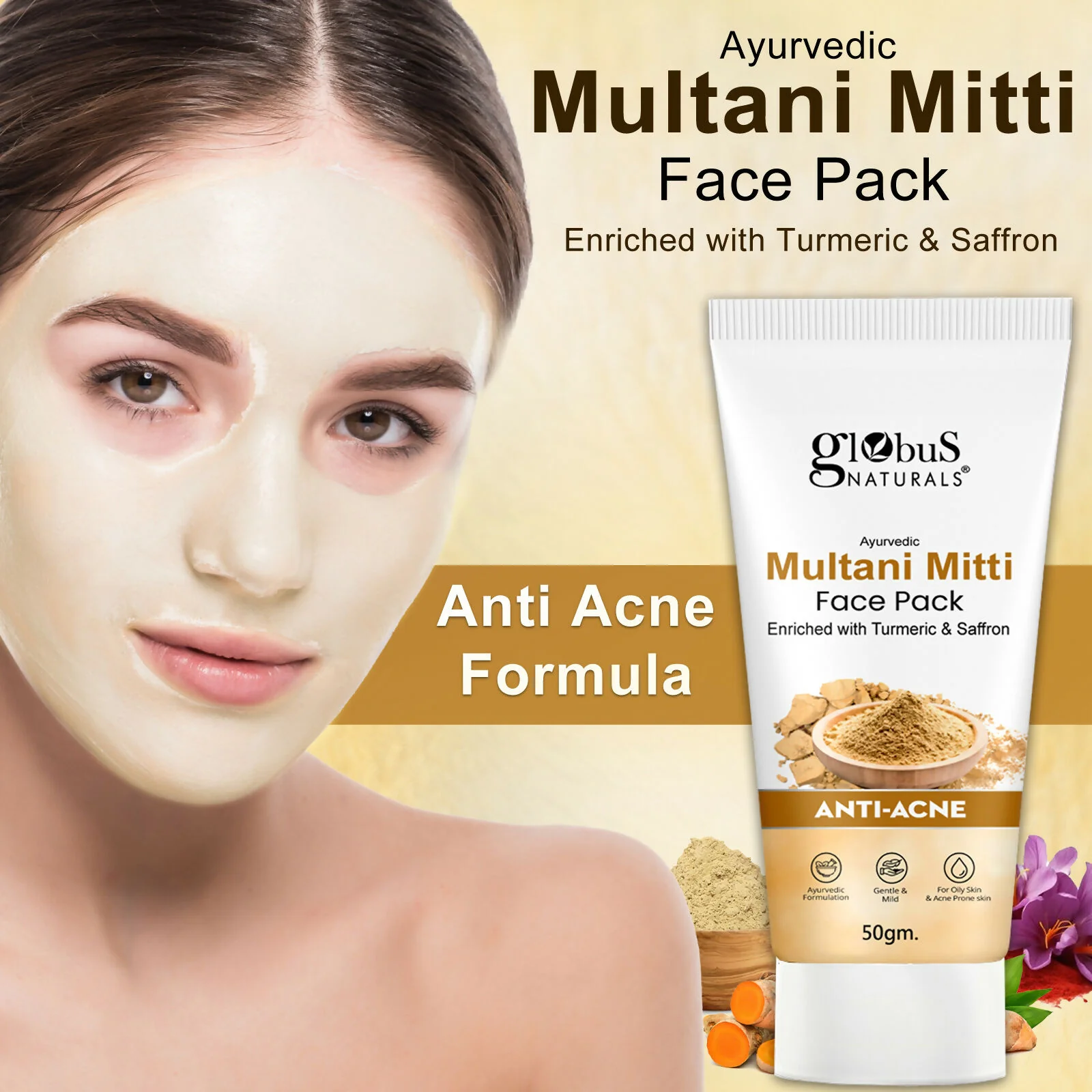 Globus Naturals Anti Acne Multani Mitti Face Pack, For Oily & Acne Prone Skin - Image 4