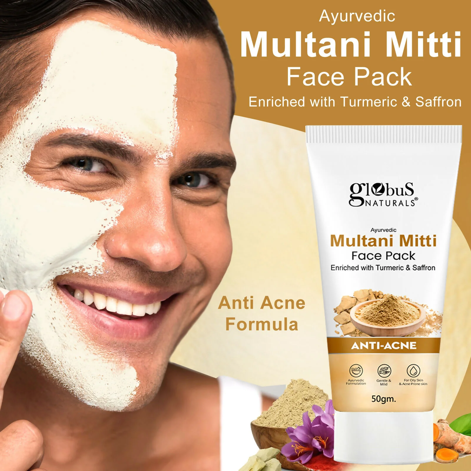 Globus Naturals Anti Acne Multani Mitti Face Pack, For Oily & Acne Prone Skin - Image 5