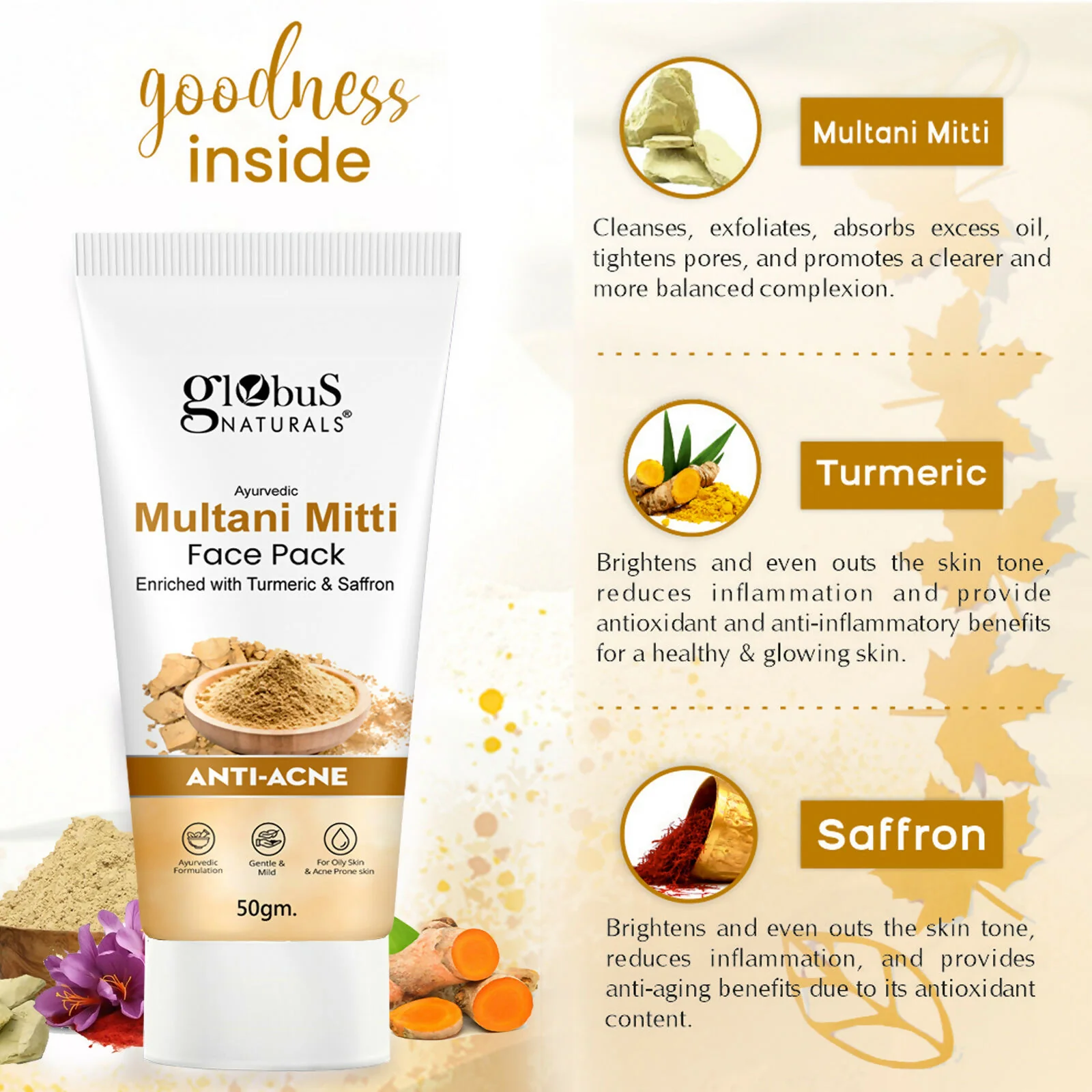 Globus Naturals Anti Acne Multani Mitti Face Pack, For Oily & Acne Prone Skin - Image 6