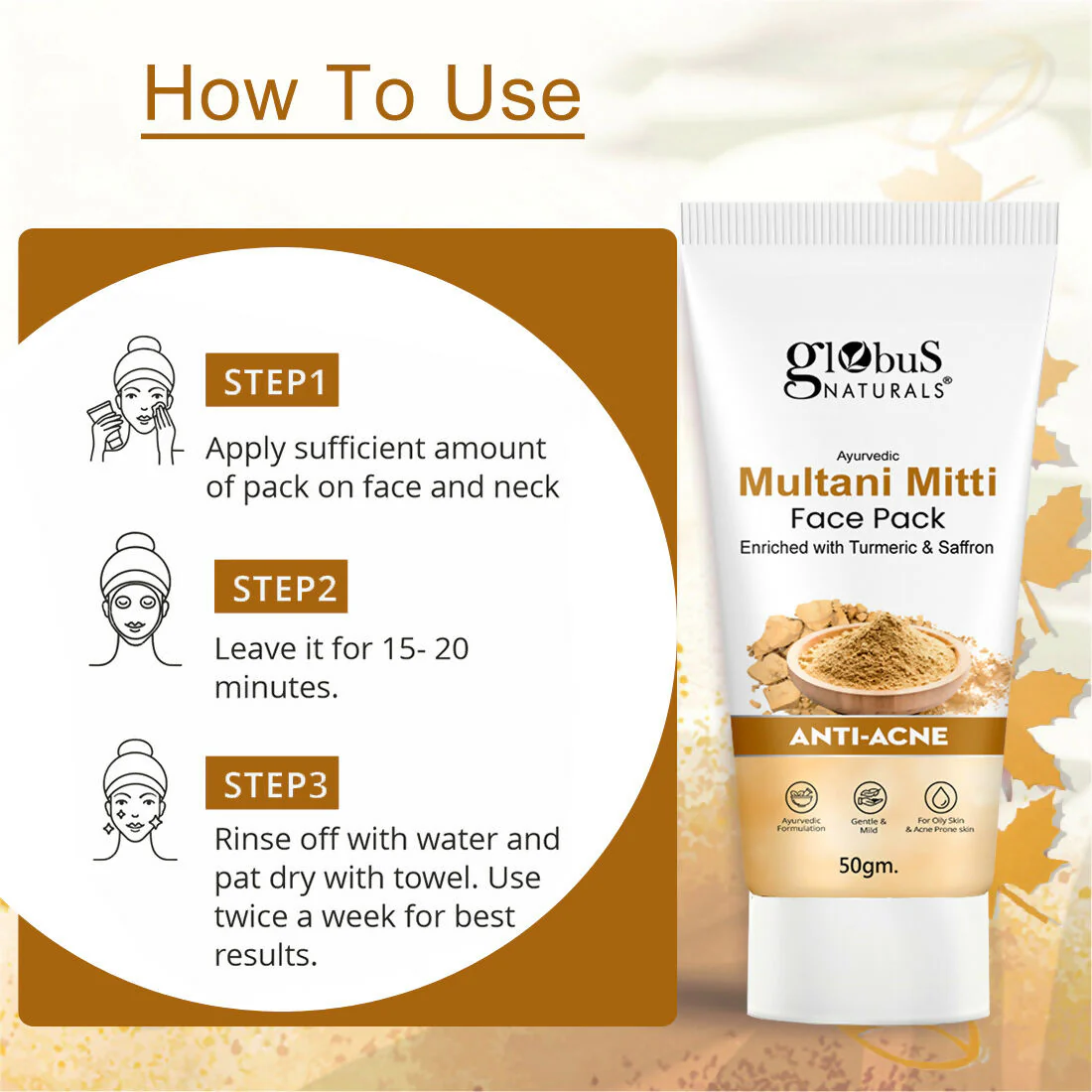 Globus Naturals Anti Acne Multani Mitti Face Pack, For Oily & Acne Prone Skin - Image 7