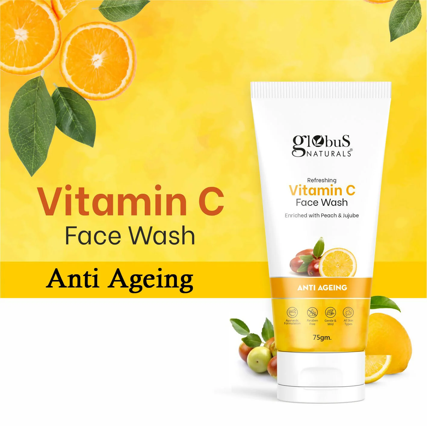Globus Naturals Anti Ageing Globus Naturals Anti-Ageing Skin Brightening Vitamin C Face Wash - Image 6