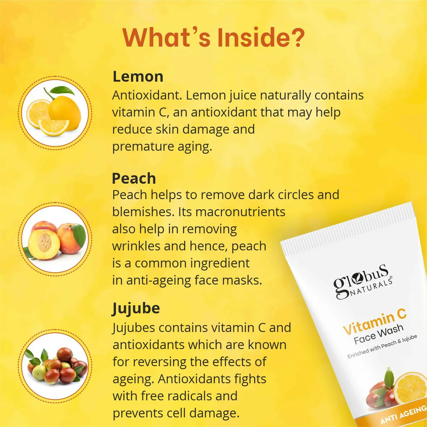 Globus Naturals Anti Ageing Globus Naturals Anti-Ageing Skin Brightening Vitamin C Face Wash - Image 8