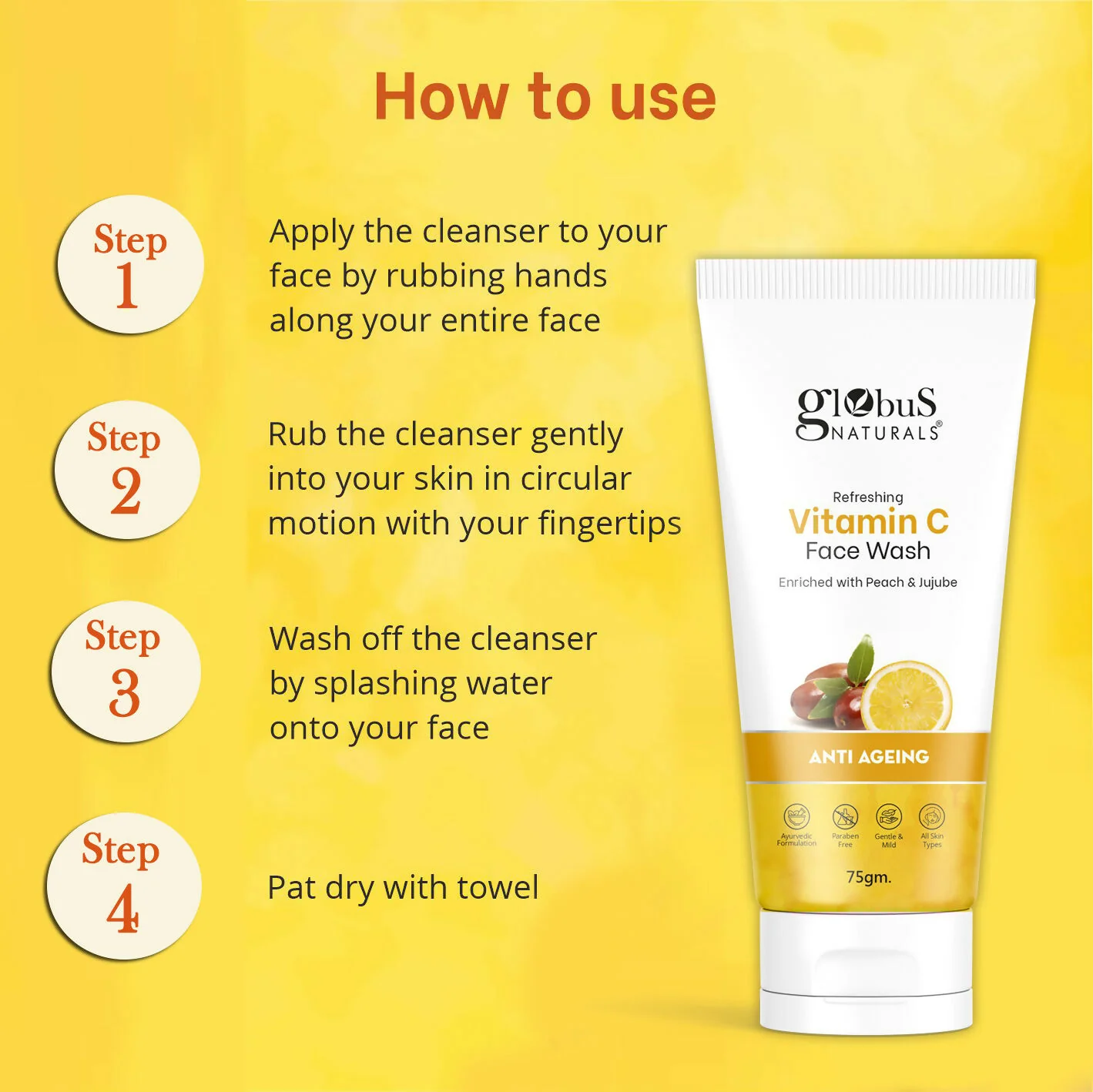 Globus Naturals Anti Ageing Globus Naturals Anti-Ageing Skin Brightening Vitamin C Face Wash - Image 9