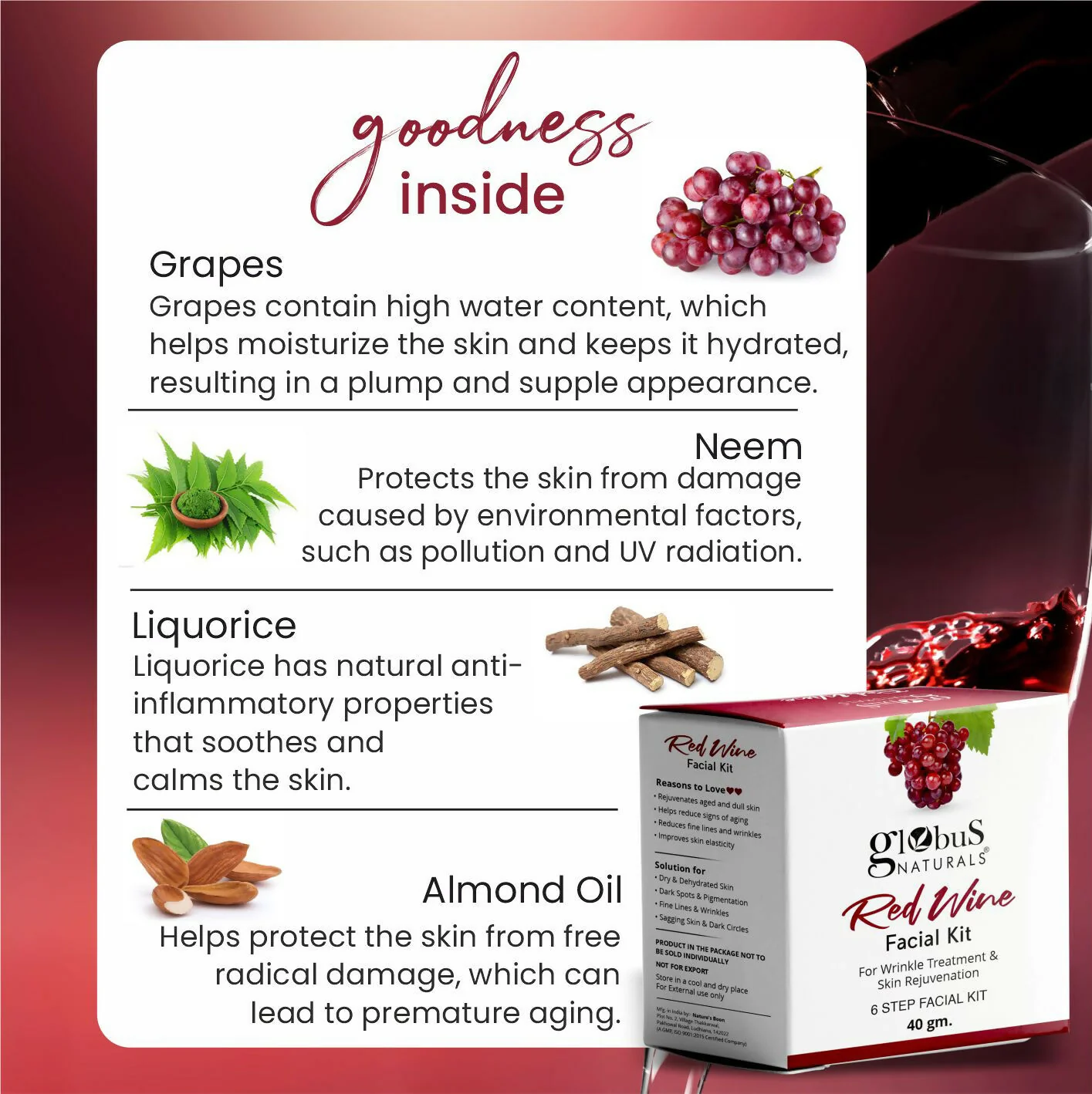 Globus Naturals Anti-Ageing Red Wine 6 Step Facial Kit - Image 6