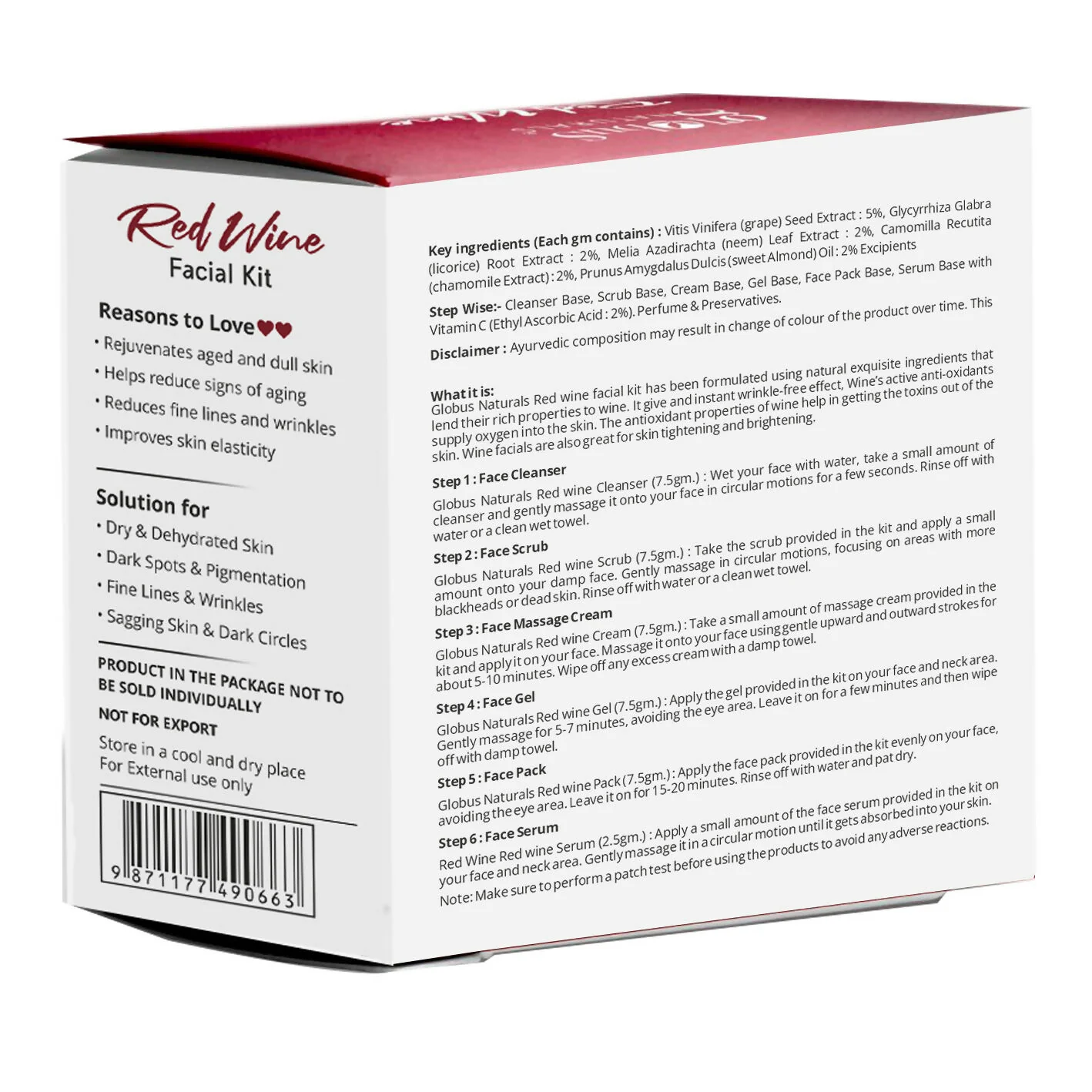 Globus Naturals Anti-Ageing Red Wine 6 Step Facial Kit - Image 8