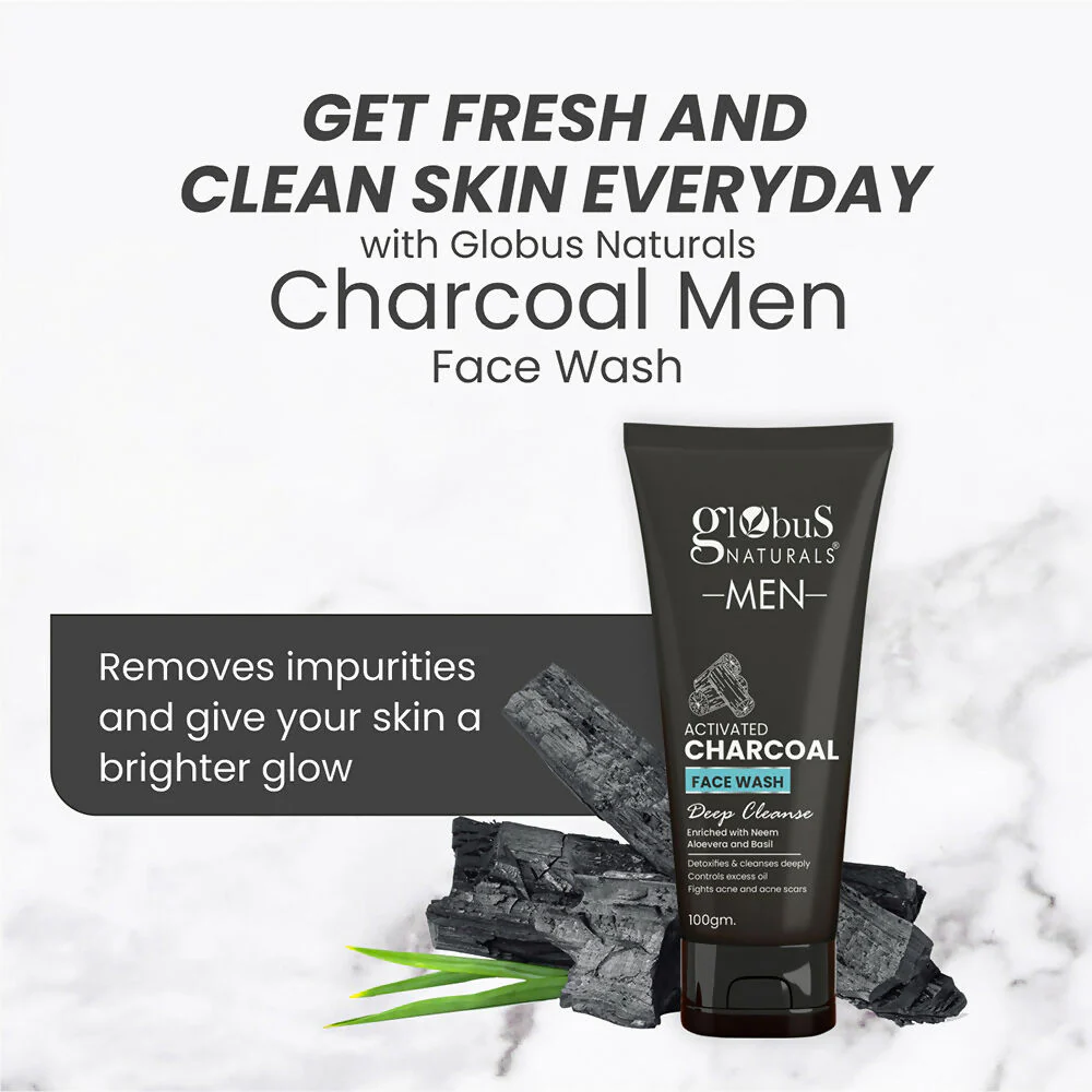 Globus Naturals Anti Pollution & Anti Acne Charcoal Face Wash For Men - Image 2