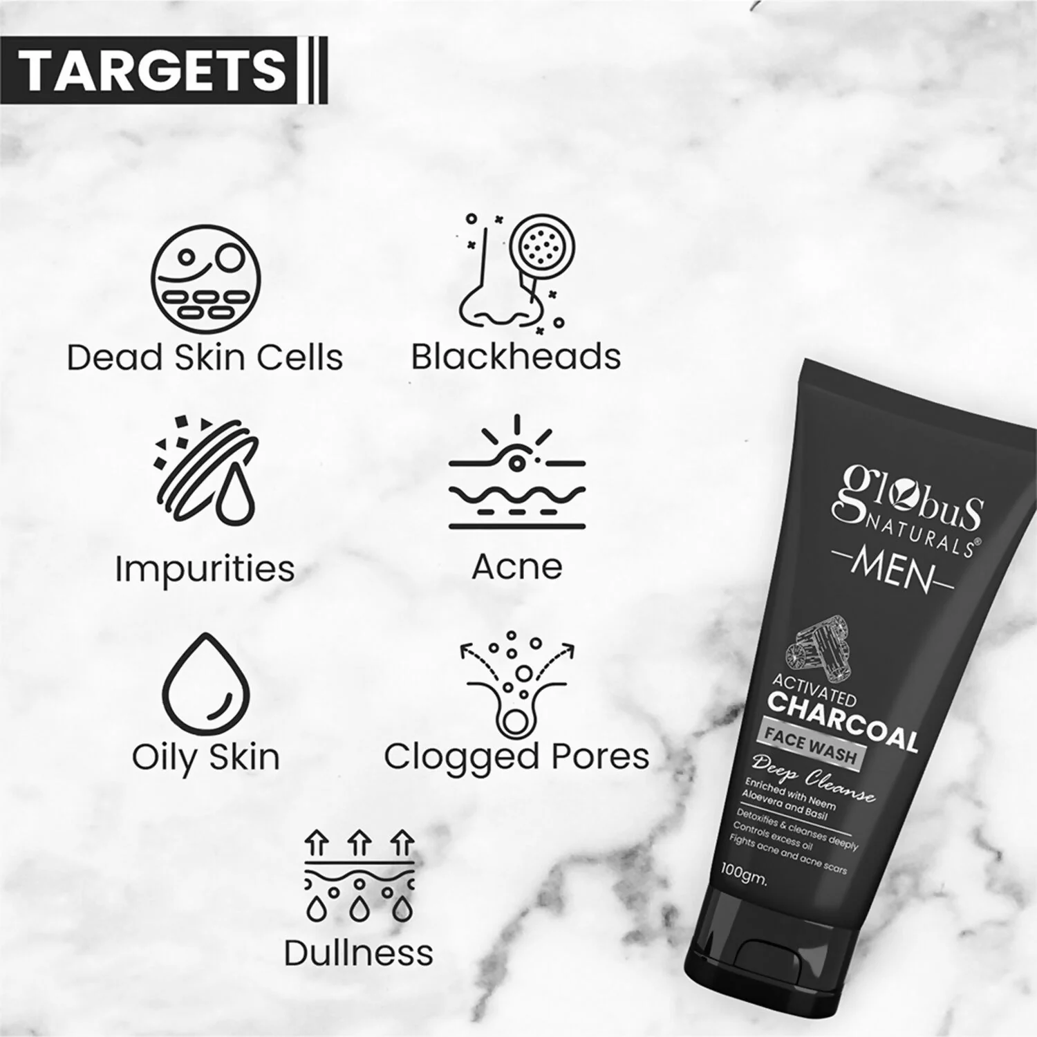 Globus Naturals Anti Pollution & Anti Acne Charcoal Face Wash For Men - Image 3