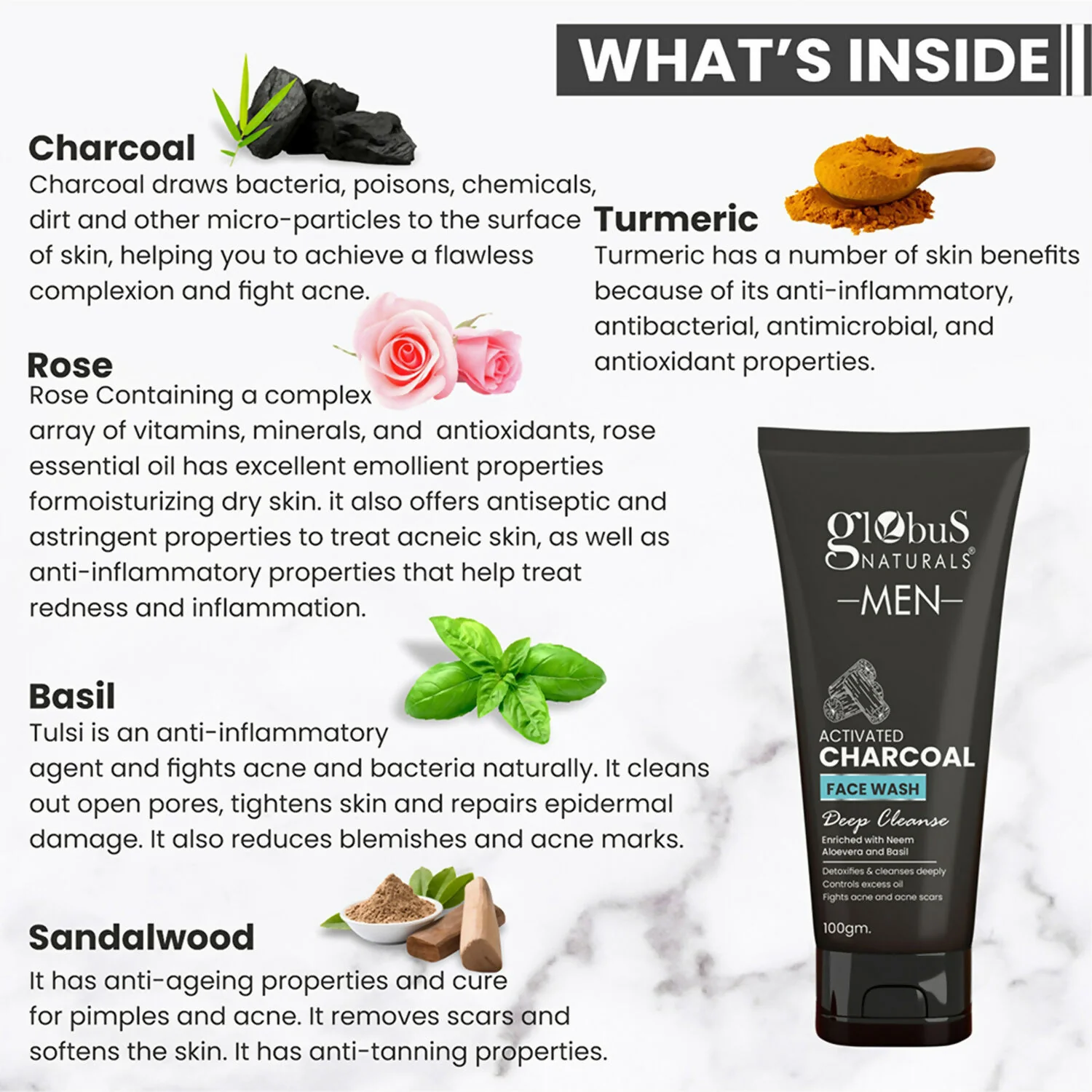 Globus Naturals Anti Pollution & Anti Acne Charcoal Face Wash For Men - Image 4
