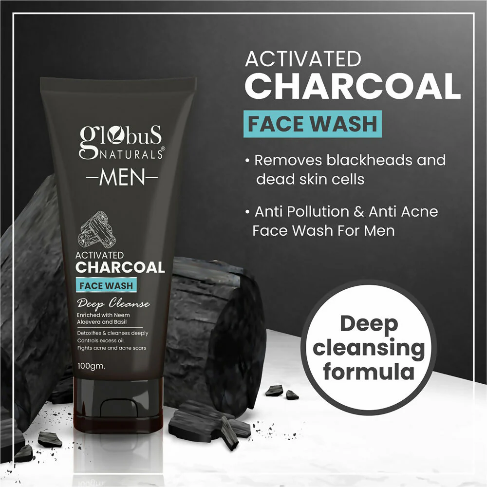 Globus Naturals Anti Pollution & Anti Acne Charcoal Face Wash For Men - Image 5