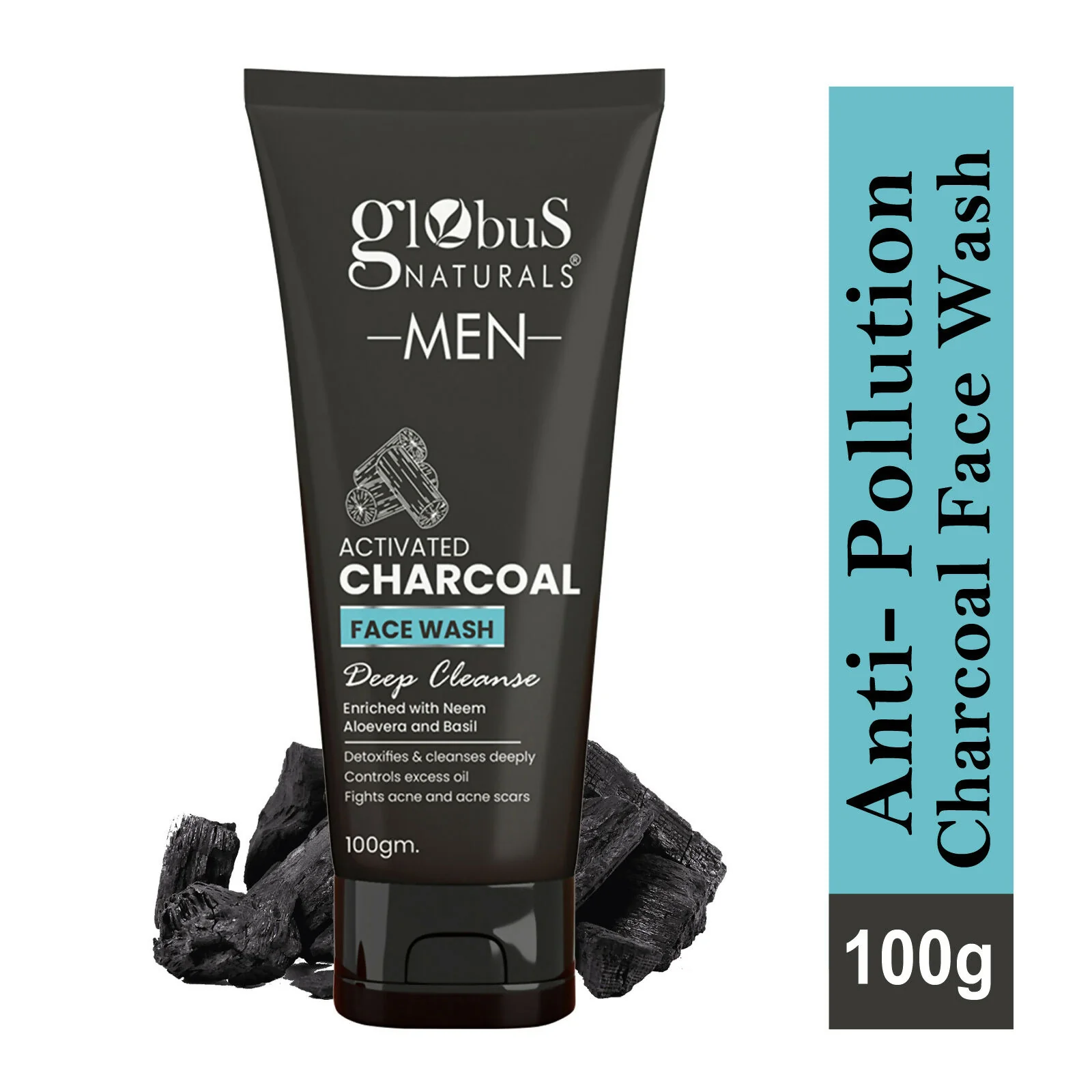 Globus Naturals Anti Pollution & Anti Acne Charcoal Face Wash For Men - Image 7