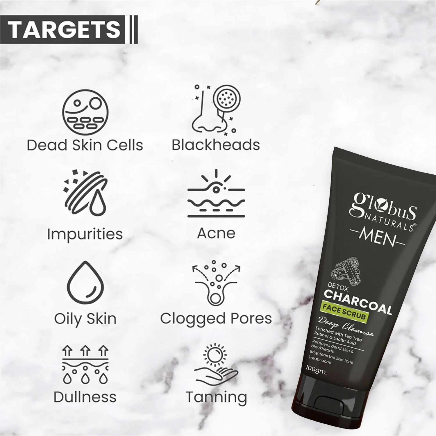 Globus Naturals Anti Pollution & Anti Acne Detox Charcoal Face Scrub for Men - Image 3
