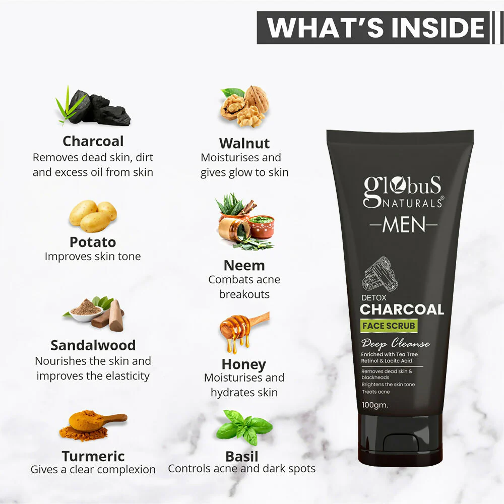 Globus Naturals Anti Pollution & Anti Acne Detox Charcoal Face Scrub for Men - Image 4
